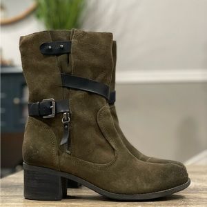 Guess Abital Olive Green Suede Leather Mid Calf Fall Boots Size 9.5
